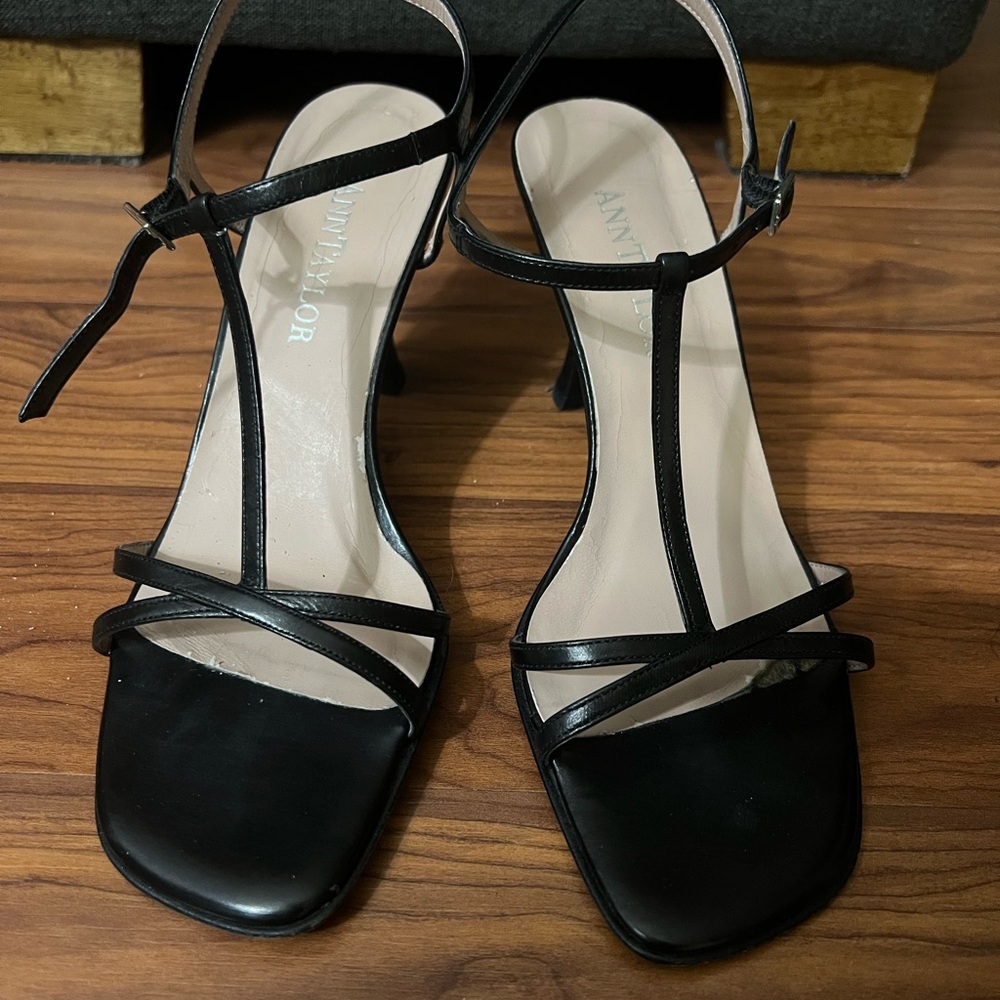 Ann Taylor Black Heels with Strappy Design